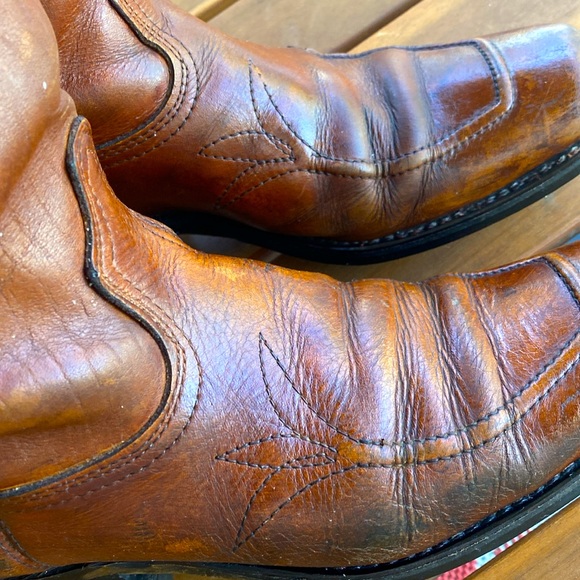 Vintage Cats Paw Leather Square Toe Cowboy Boots - Picture 9 of 11